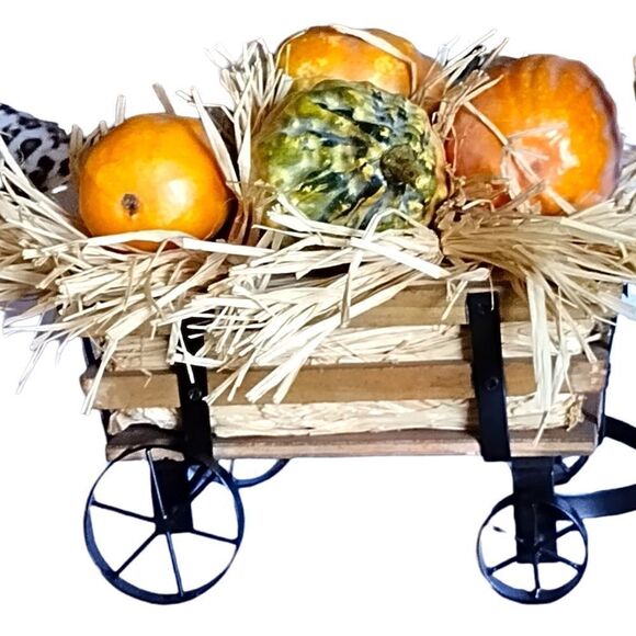 VINTAGE Wood & Metal LARGE WAGON True HAY PUMPKINS & GOURD Fall - Picture 3 of 10